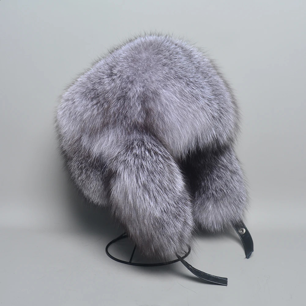 Real silver fox fur hat real raccoon fur Lei Feng hat of Russian male bomber hat 241220