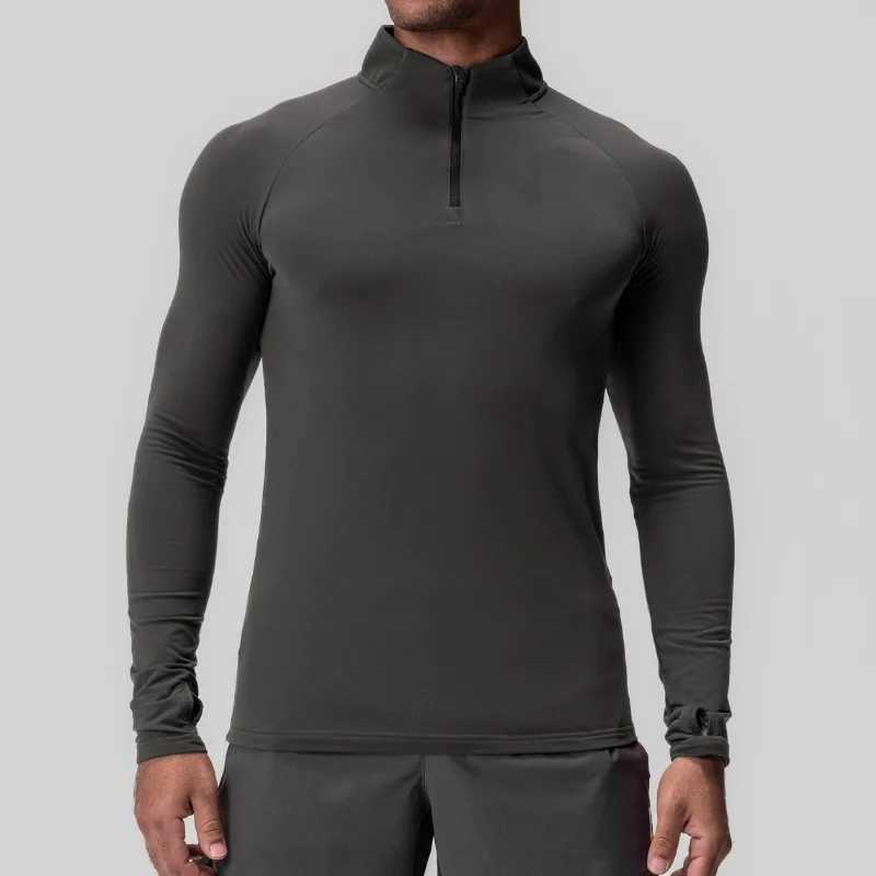 High Quality Mens quick dry compression long sleeved T-shirt mens slim fit elastic sports shirt fitness T-shirt top running exercise suit T241223
