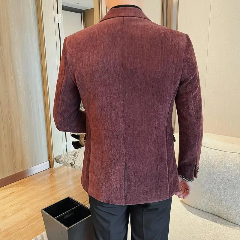 Men Blazer Jackets High Quality Korean Clothing Fashion PU Leather Spliced Collar Blazers Mens Slim Fit Business Coats 241220