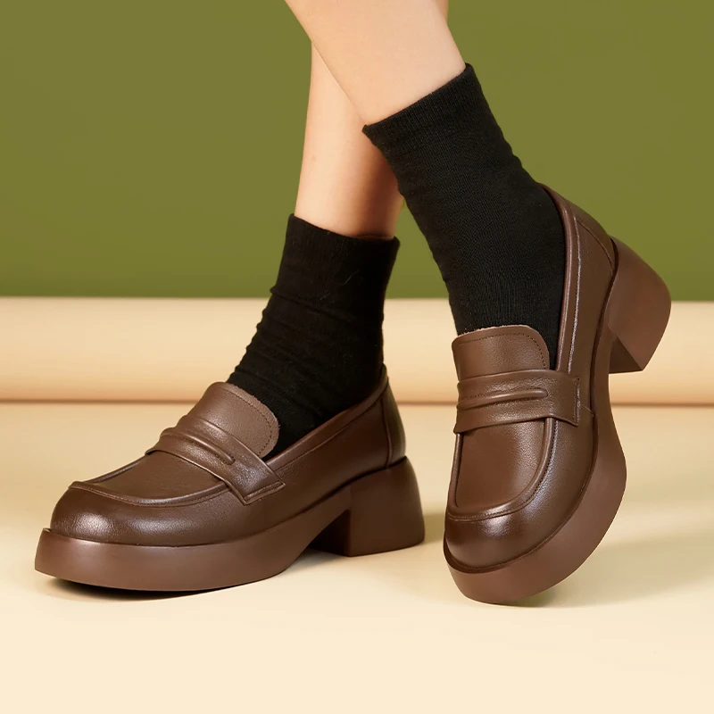 AIYUQI Women's Loafer Platform Spring Genuine Leather Ladies' Shoes British Style Retro Women's Slip-on Shoes
