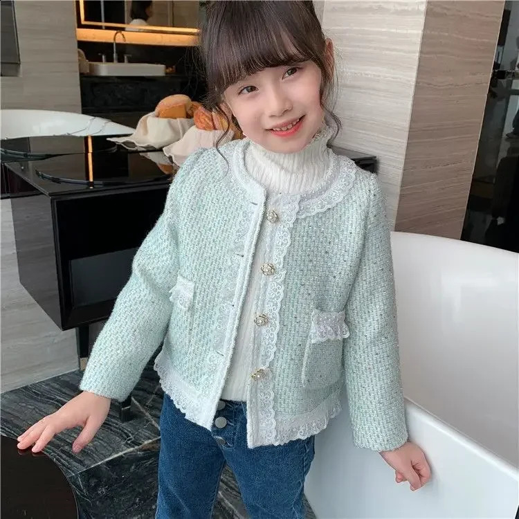 Kids Jackets for Girls Spring Autumn French Elegant Childrens Small Fragrance Tweed Coats Toddler Girls Jacket F46 241223