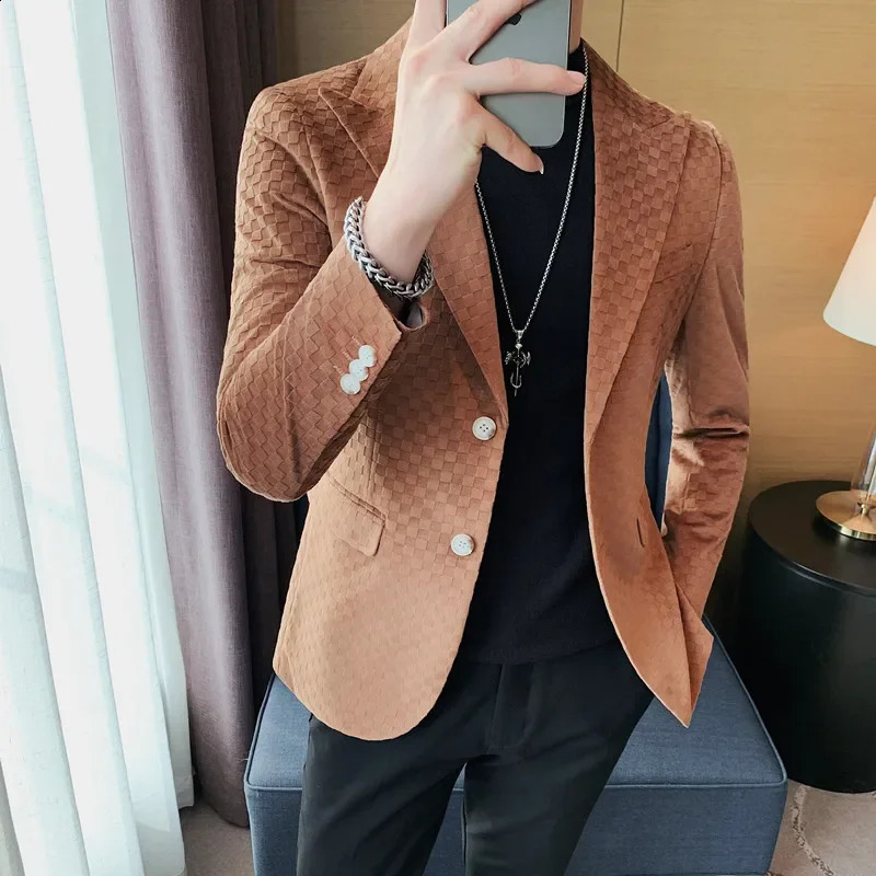 Man Slim Fit Plaid Office Blazer Men Fashion Suit Jackets Wedding Dress Coats Casual Business Mans Jacket 241218