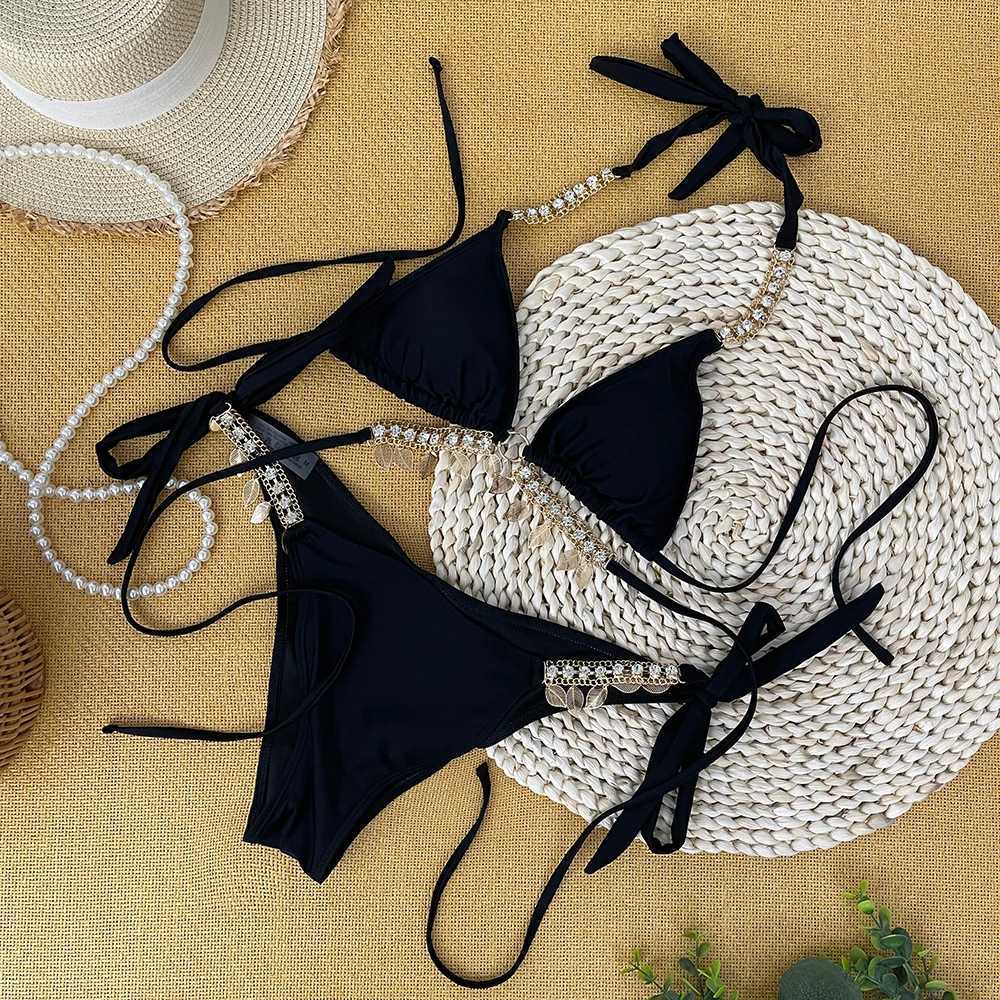 Womens Swimsuit Bathing Suit 2024 Diamond Bikini Crystal Swimwear Metal Chain Aristocratic Bikini Push Up BikinisXJ241223