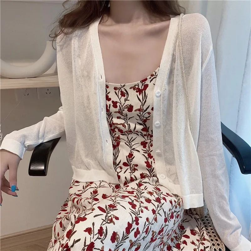 Women Summer Sunscreen Cardigan Button Knitwear Tops Female Korean Style Sleeve Short Coat Casual Sun Protected 241220