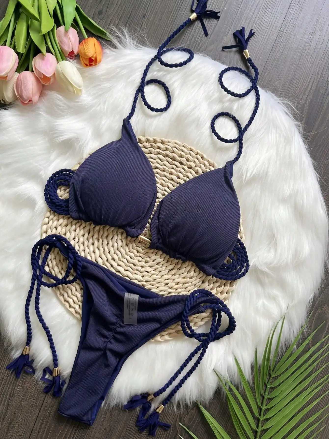 RUOTONGSEPT Sexy Swimwear Women Brazilian Bikini Set Solid Triangle Swimsuit Hand Woven Rope 2024 New Two Pieces Bathing SuitXJ241223