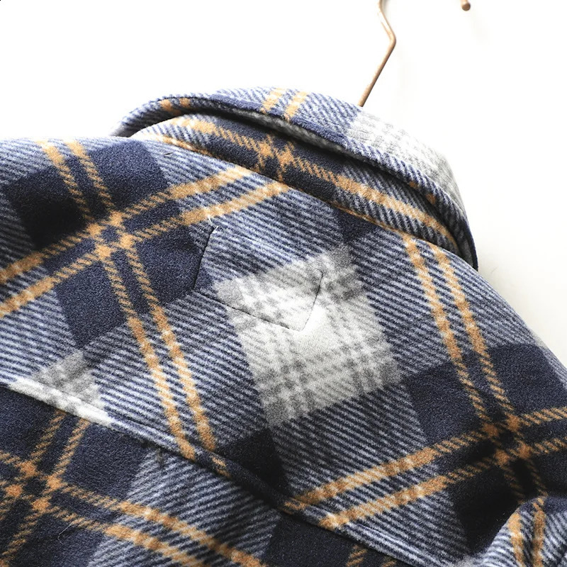 Mens Winter Fleece Linend Warm Plaid Shirt Jacket Casual Long Sleeve Flannel Checked Shirt Men Western Cow Button Up Chemise 241223