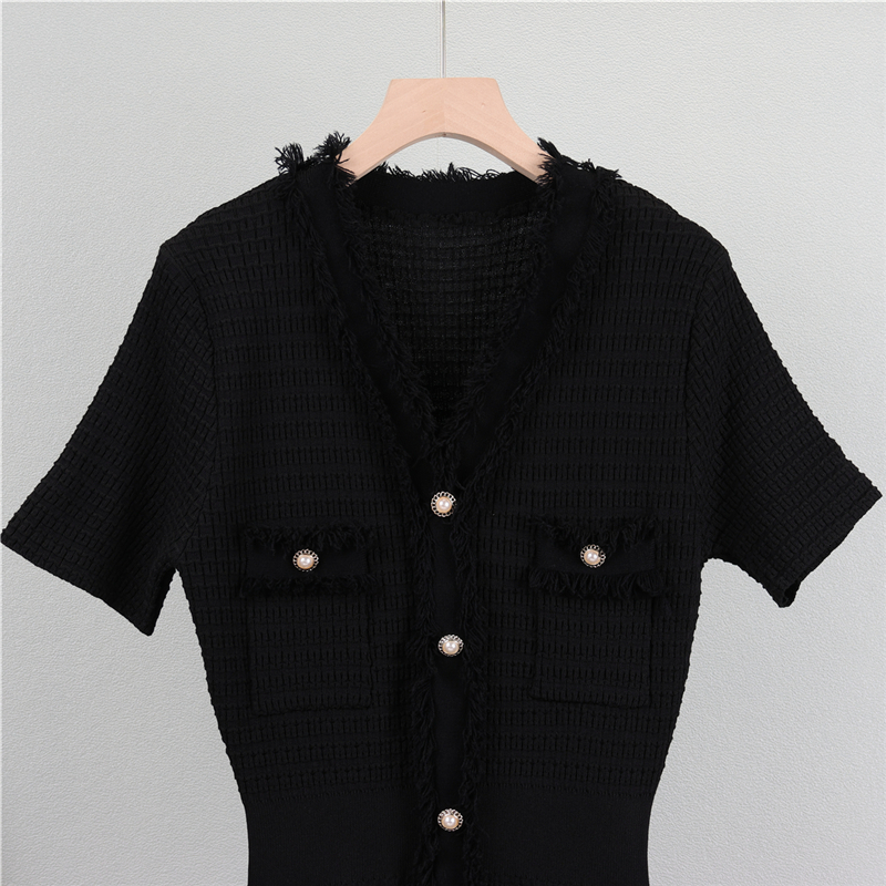 new Summer Korean Fashion Elegant For Women Short Sleeved Midi Dress Elastic Knitted Slim Party Dresses