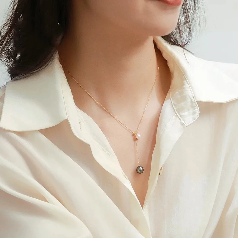 Fine Jewelry Pure 18K Gold Necklace Pendant AU750 Natural Freshwater Pearl Tahiti pearl Elegant Womens Gift Pure Banquet X730 241220