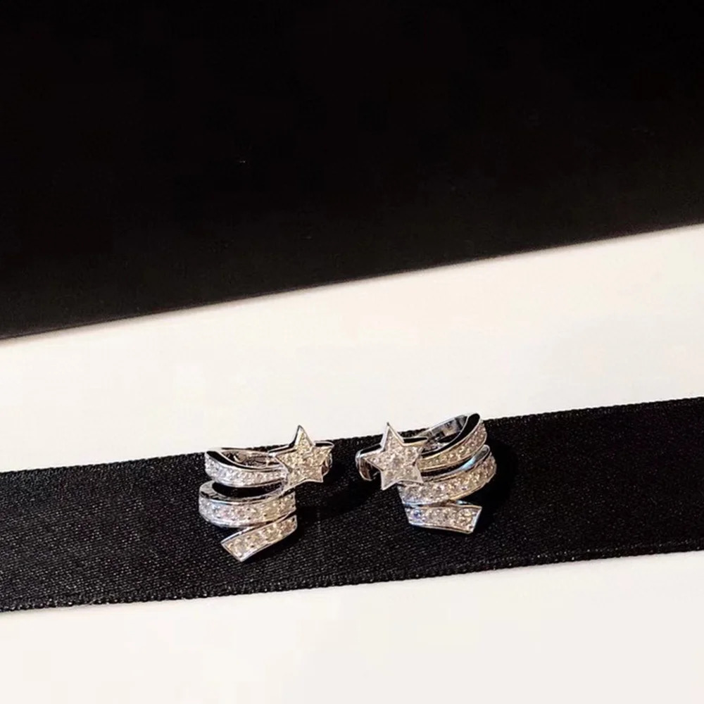 Charms High Quality 925 Sterling Silver Jewelry Small Star Ear Pin Clip On Earrings For Women Trend 241220