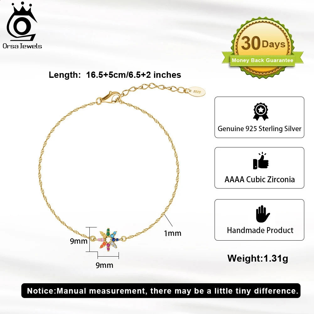 ORSA JEWELS 925 Sterling Silver Hexagram Multi-Colors 4A Cubic Zirconia Bracelet for Women Fashion Chain Bracelet Jewelry EQB26 241214