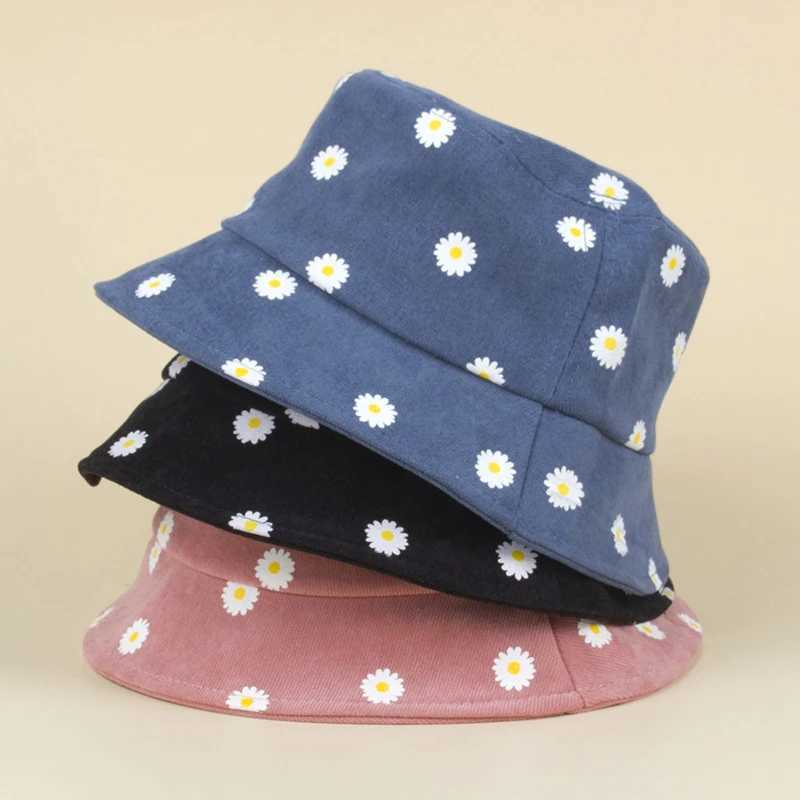 Caps Hats Summer Wide Brim Daisy Pattern Kids Bucket Hat Cute Flowers Baby Boys Girls Sun Hat Soft Kids Chilren Fisherman Panama Hat H241223