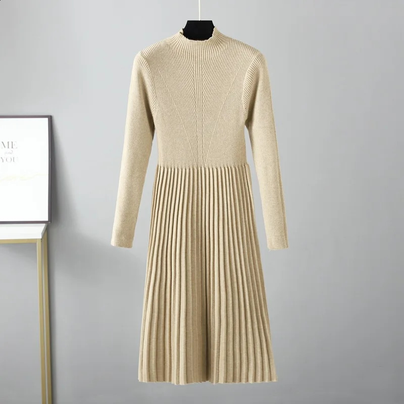 HLBCBG Elegant OL Turtleneck Slim Long Sweater Dress Women Thick Knit Autumn Winter Female Aline Basic Casual 241218