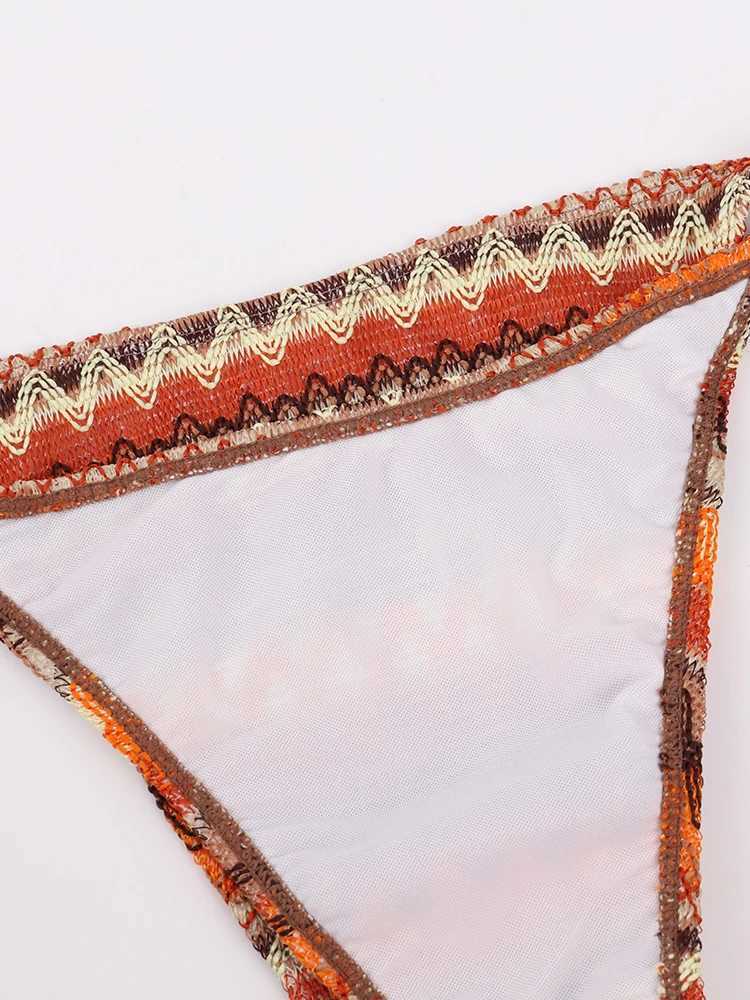 2PCS Sexy Bikini Ethnic Style Pattern Holiday Swimwear Beach Tie Swimsuit Set Sexy Girl Backless High Waist Fashion 2024XJ241223