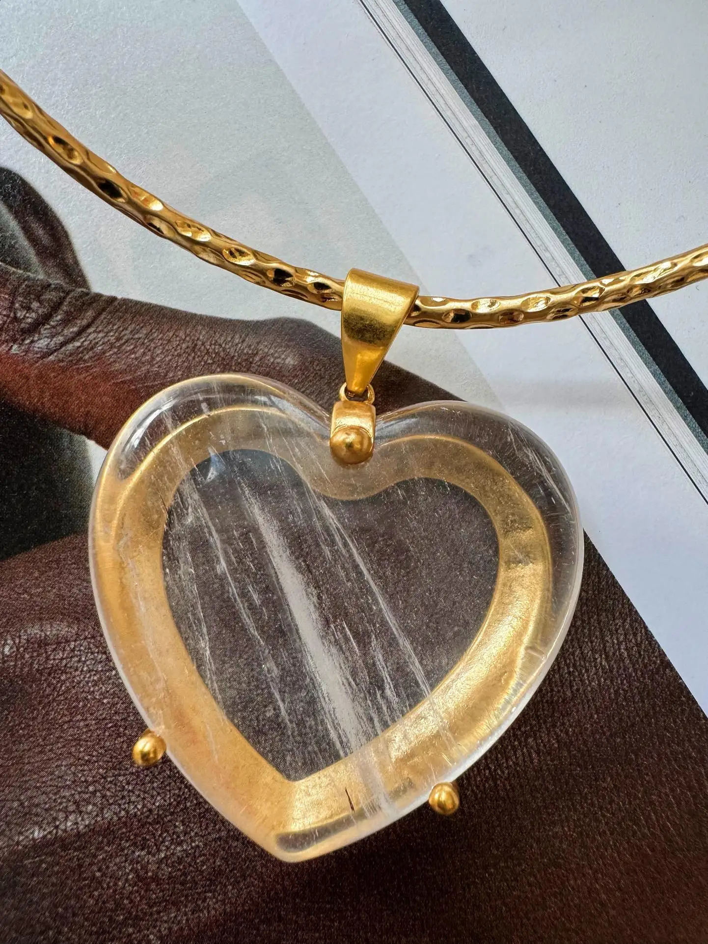 French and American minority natural crystal stone love pendant collar necklace 241220