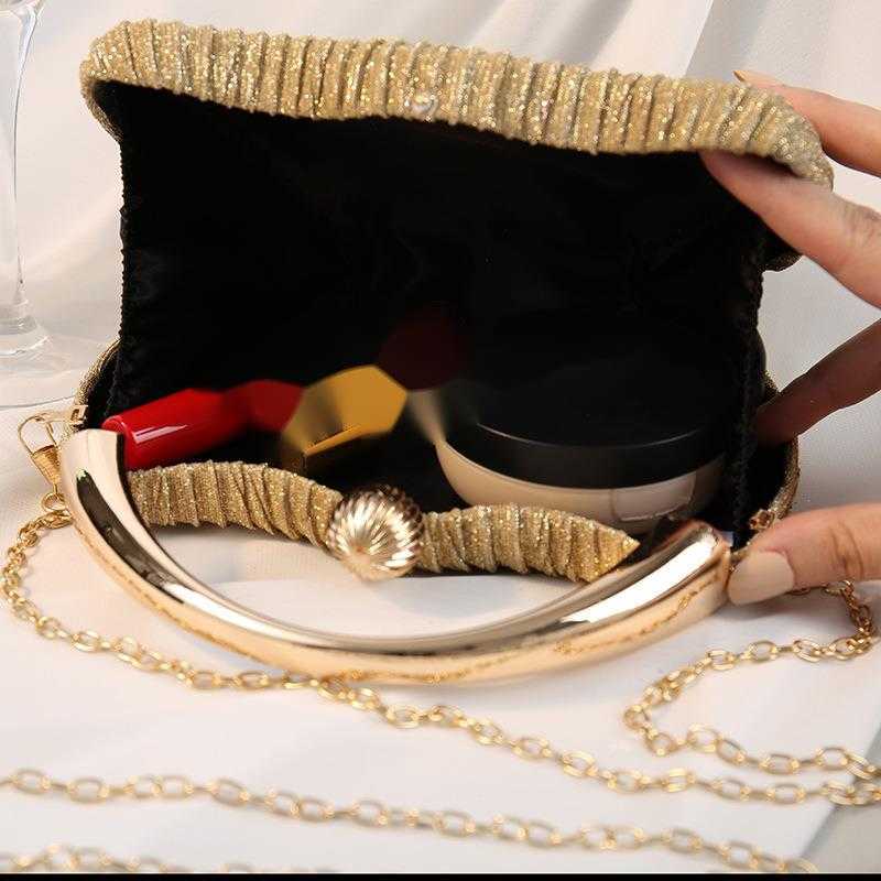 Clutch Bag Womens Bag New Pleated Dinner Bag Banquet Womens Fashionable Metal Hand-held Box Bag Round Bag 240920