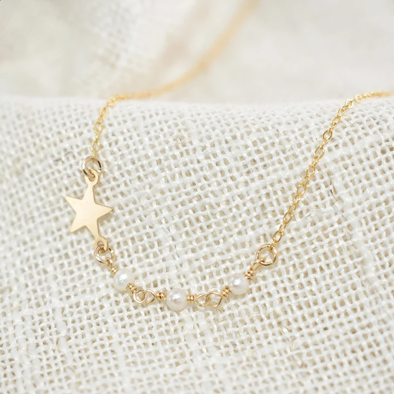 14K Gold Filled Natural Pearl Necklace Choker Handmade Pendants Collier Femme Kolye Boho Jewelry for Women Star Pendant Necklace 241220