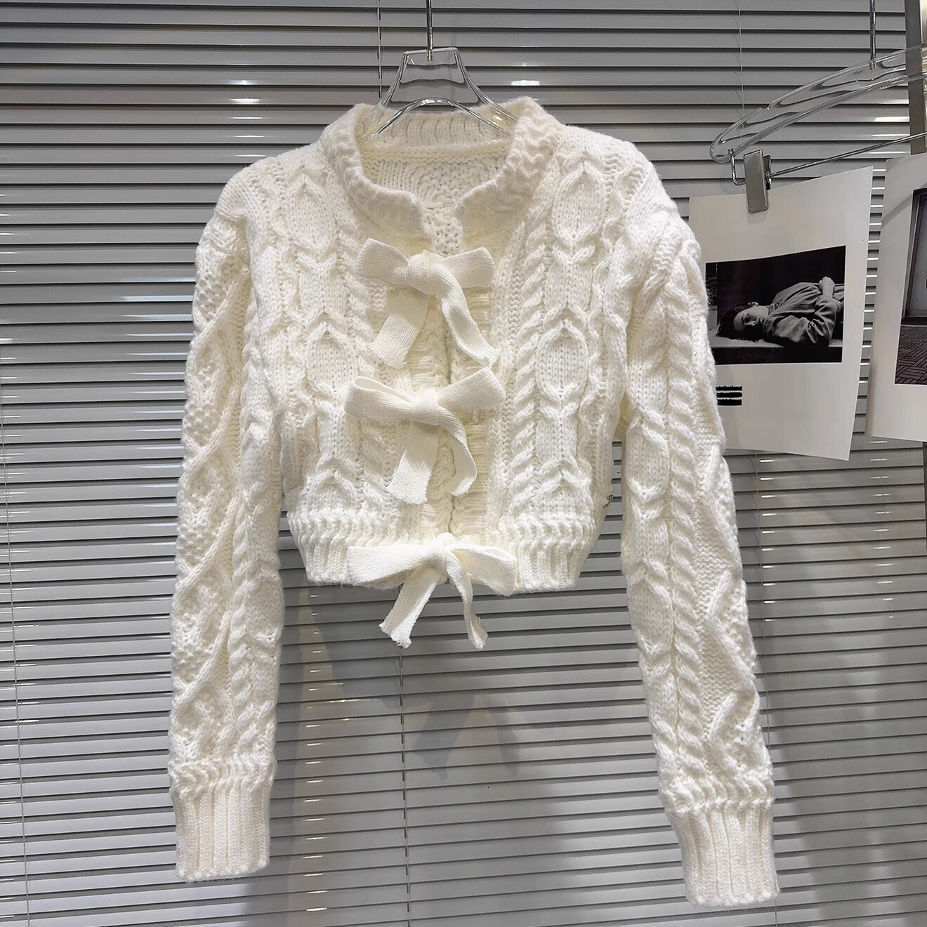 Sweet Spliced Bowknot Knitting Pullover Sweater For Womne Round Neck Long Sleeve Solid Temperament Sweater Female Winter New