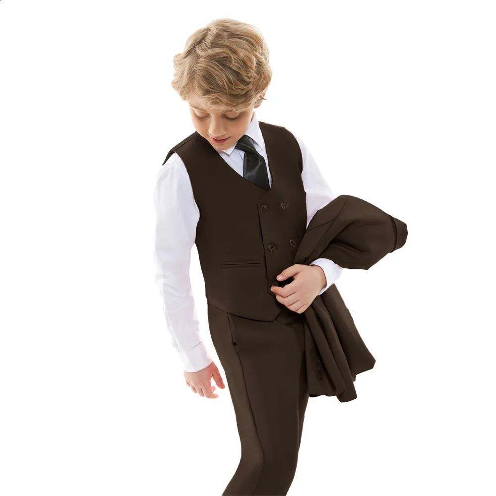 Boys Brown Suit Set Spring Autumn Children Host Performance Wedding Birthday Party Costume Kids Blazer Pants Bowtie Clothes 241223