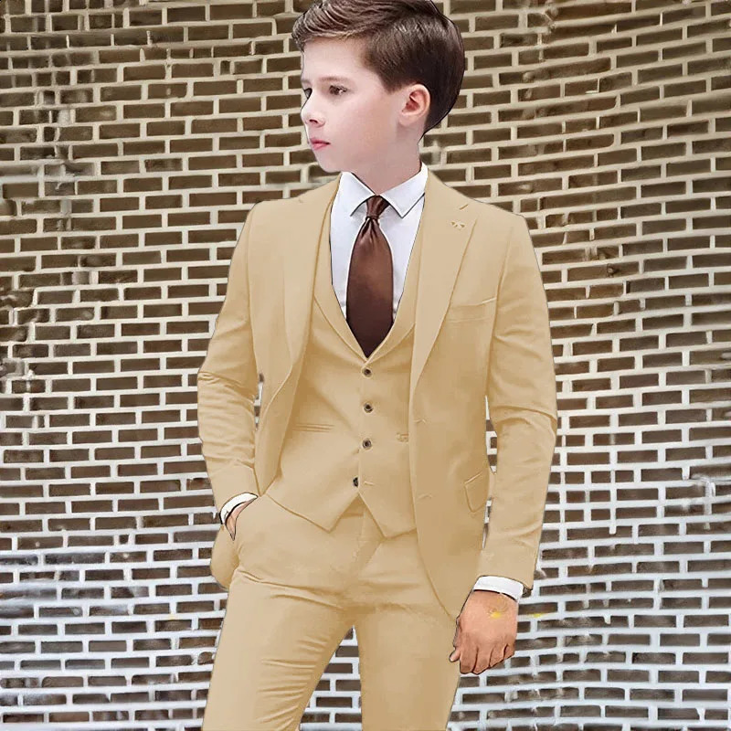 Beige Suit for Boys Wedding Tuxedo Three-Piece Suit Formal Business Jacket Vest Pants Kids Slim Fit Blazer Festival Tailored 241223