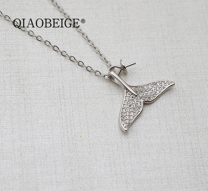 QIAOBEIGE Diy handmade s925 pure silver 8-14mm pearl empty support merman princess fish tail necklace chain accessories 241220