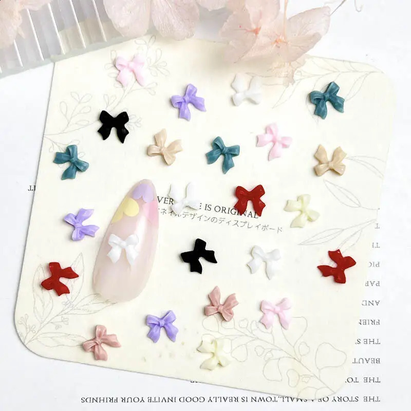 50Pcs 3D Resin Mini Solid Colors Bowknots Nail Art Decorations Minimalist Ribbon Bows Nail Charms Accessories DIY Nails Parts 241223