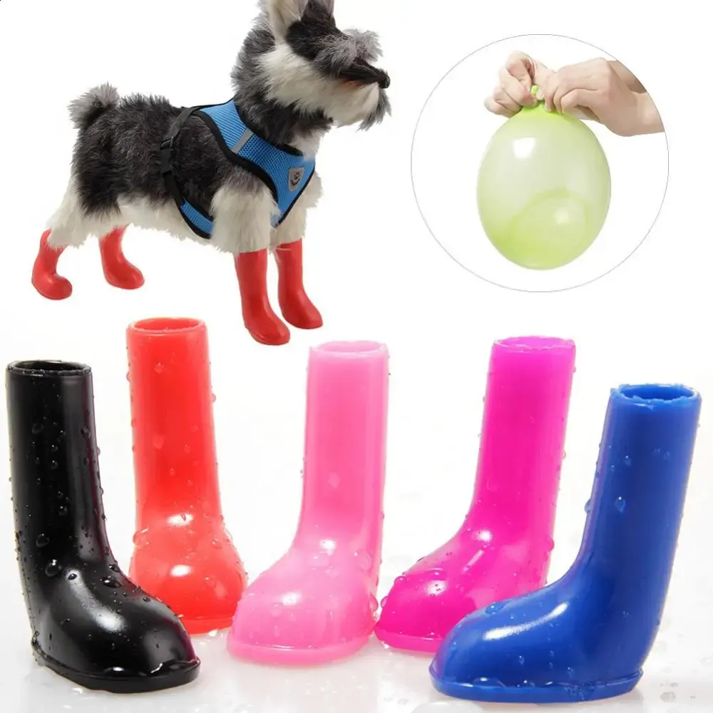 4 Pcs Dog Puppy Shoes Waterproof Non Slip Stretchy Pet Protective Rain Boots Waterproof Dog Boots Rubber Shoes