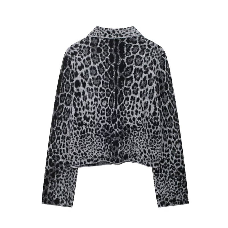 RZRA Original 2024 Autumn And Winter New Women's Leopard Jacquard Long-Sleeved Knitted Jacket Coat Temperament Versatile