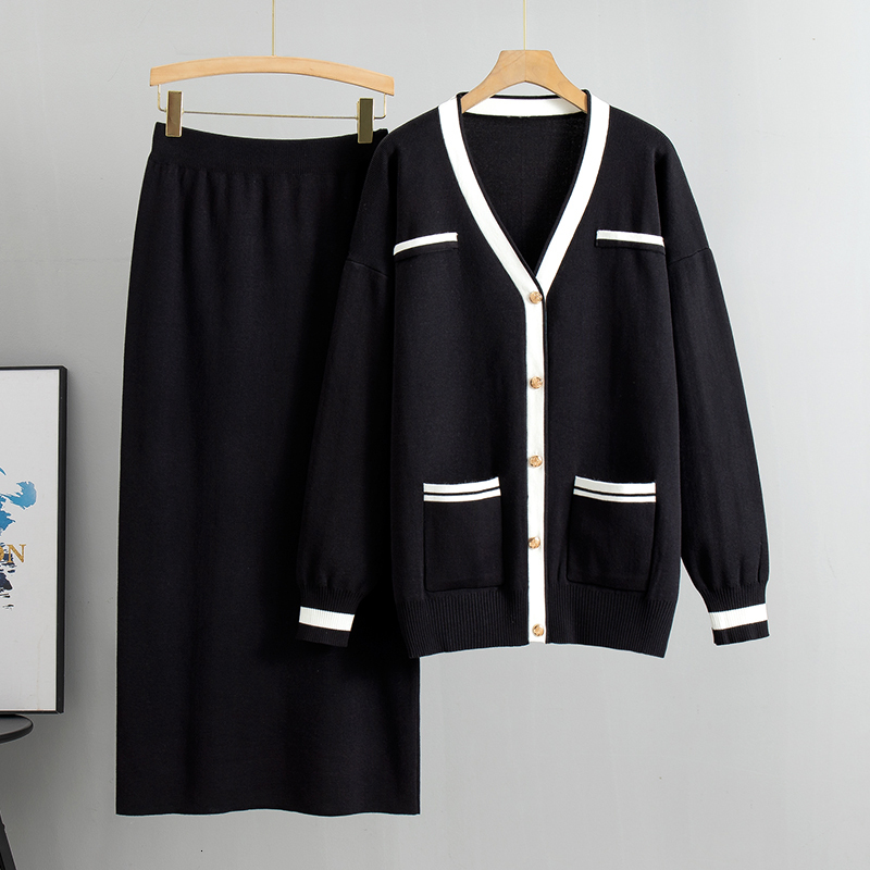 Korean Fashion Spring new Elegant Knit Blazer Skirt 2 Matching Vintage Knitted Two Piece Women Set