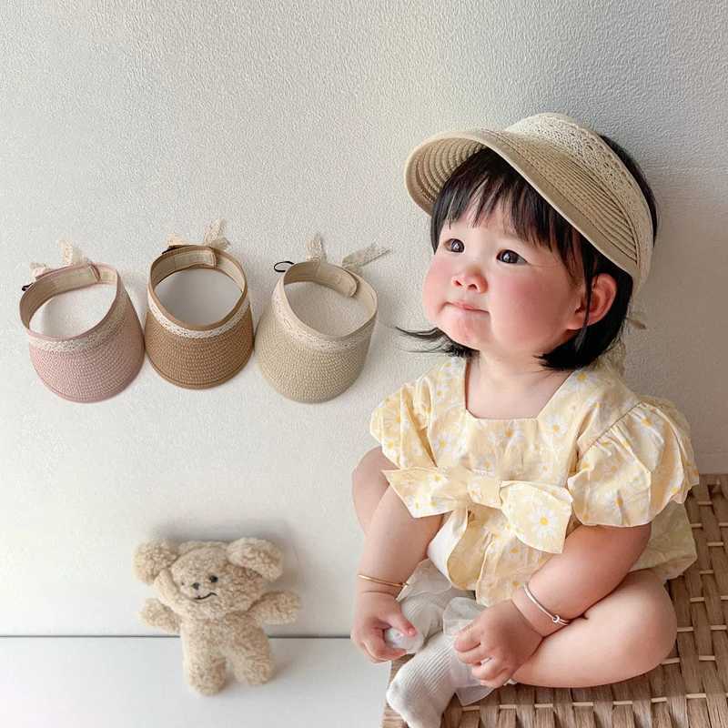 Caps Hats Lace Bow Baby Straw Hat Summer Sunscreen Sunshade Hat Suitable for Preschool Girls South Korea Kuan Brim Childrens Beach Sunshade Hat H24122