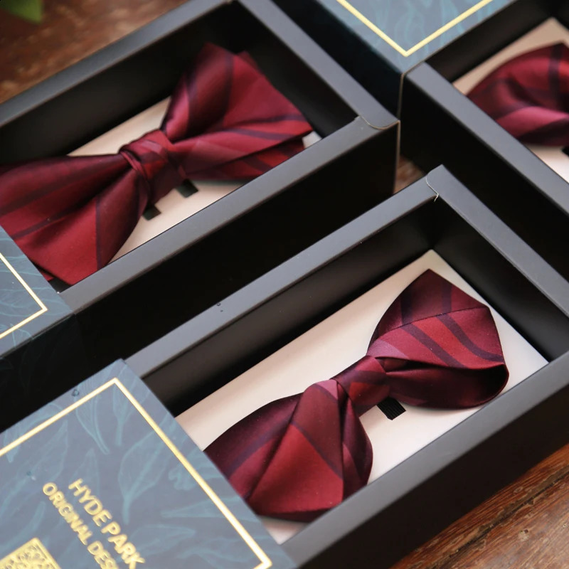 Red striped purple dark Burgundy grooms mens wedding gift box set mens tie 241220