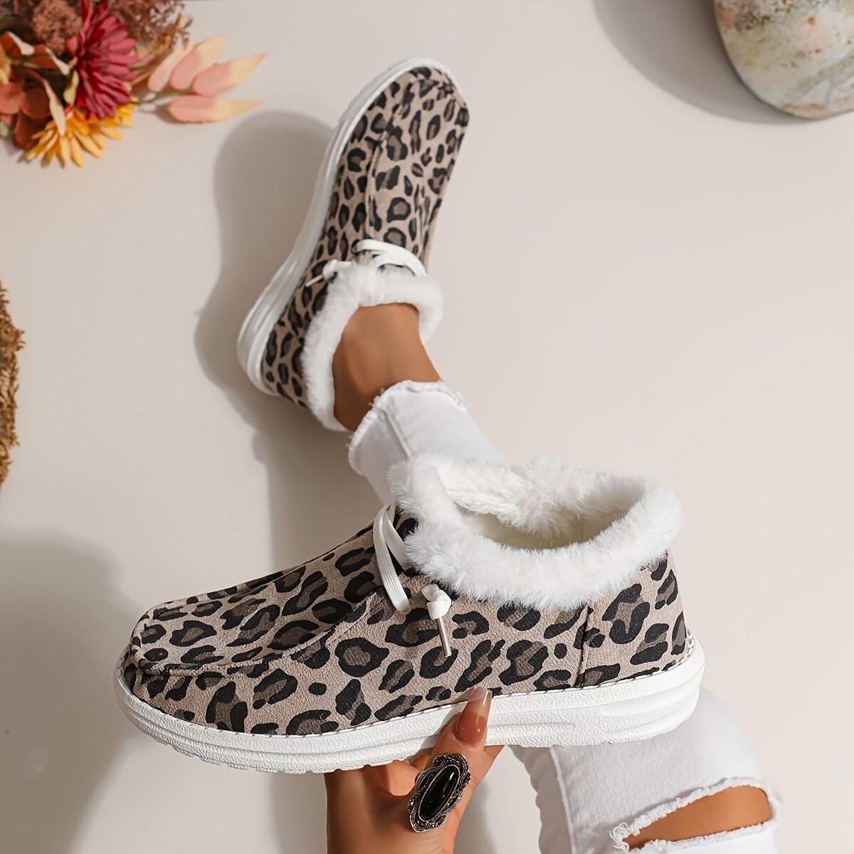 Large Leopard Ddmywed Print Canvas Women Warm Flat Bottom With Velvet Lace Up Casual Cotton Shoes For Autumn And Winter Chinese Brand F Ddmysaturn