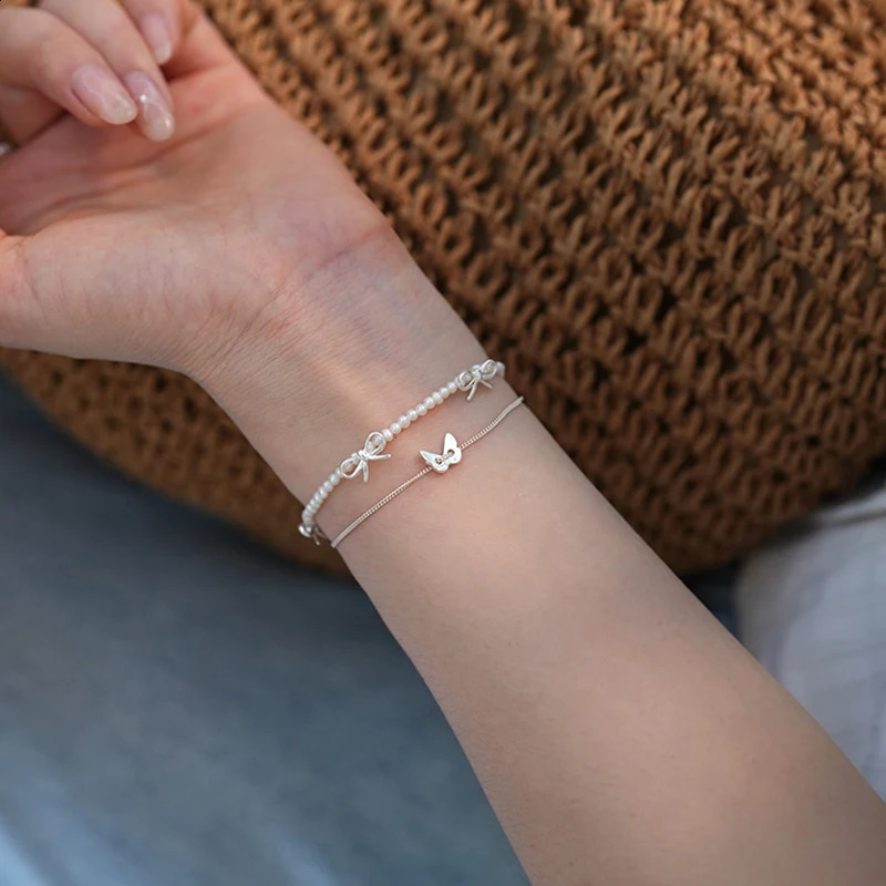 ASHIQI Natural Freshwater Pearl Butterfly Bracelet 925 Sterling Silver Fashion Jewelry for Women 241220
