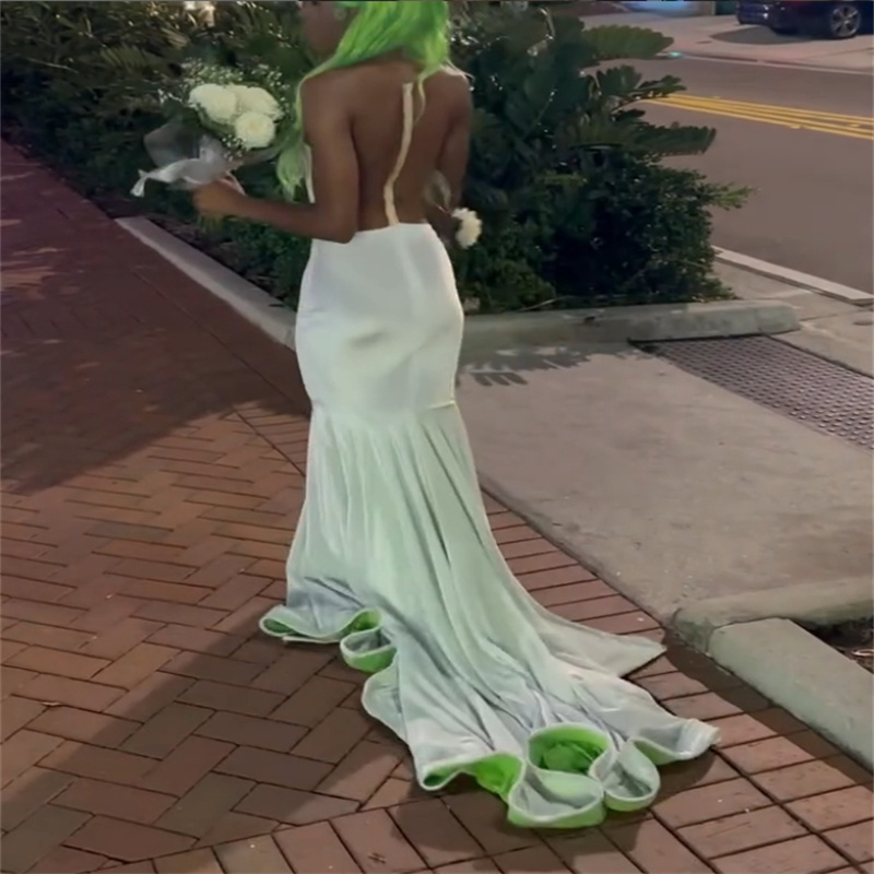Amazing Black Girls Prom Dress With Green Lace Beaded O Neck Mermaid Evening Dress Sexy Slit Dance Formal Birthday Party Gowns Illusion Back Vestio De