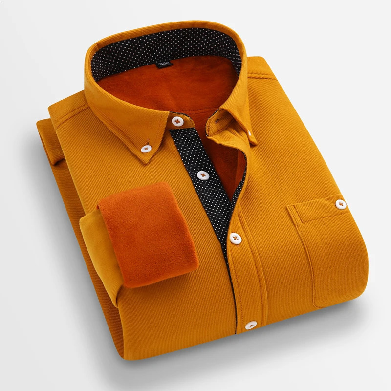 Mens casual fashion corduroy plus fleece shirt plus fleece plus thick shirt 241223