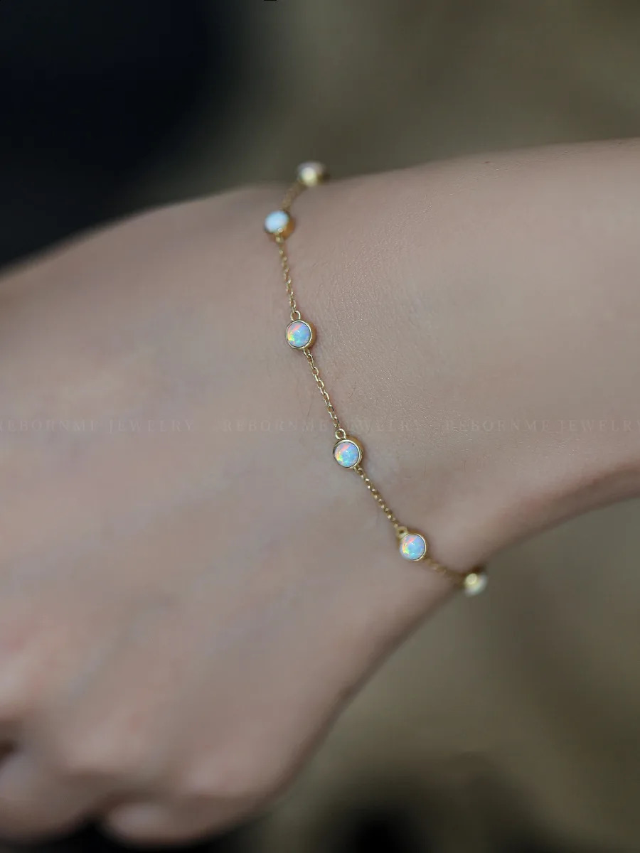 CCFJOYAS 100% Real 925 Sterling Silver Seven Round Mini Opal Bracelet for Women 18k Real Gold Plated Fine Retro Niche Jewelry 241220
