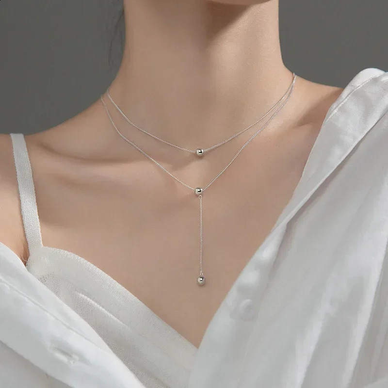 TrustDavis Real 925 Sterling Silver Fashion Double-deck Chain Beads Necklace For Women Wedding Valentines Day Jewelry DB293 241220