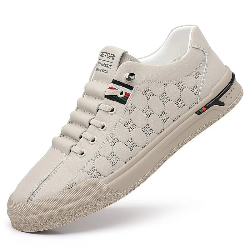 Spring New For Men Genuine Leather Casual Fashion Knurg Flat Skateboard Shoes Youth Lace-up Sneakers