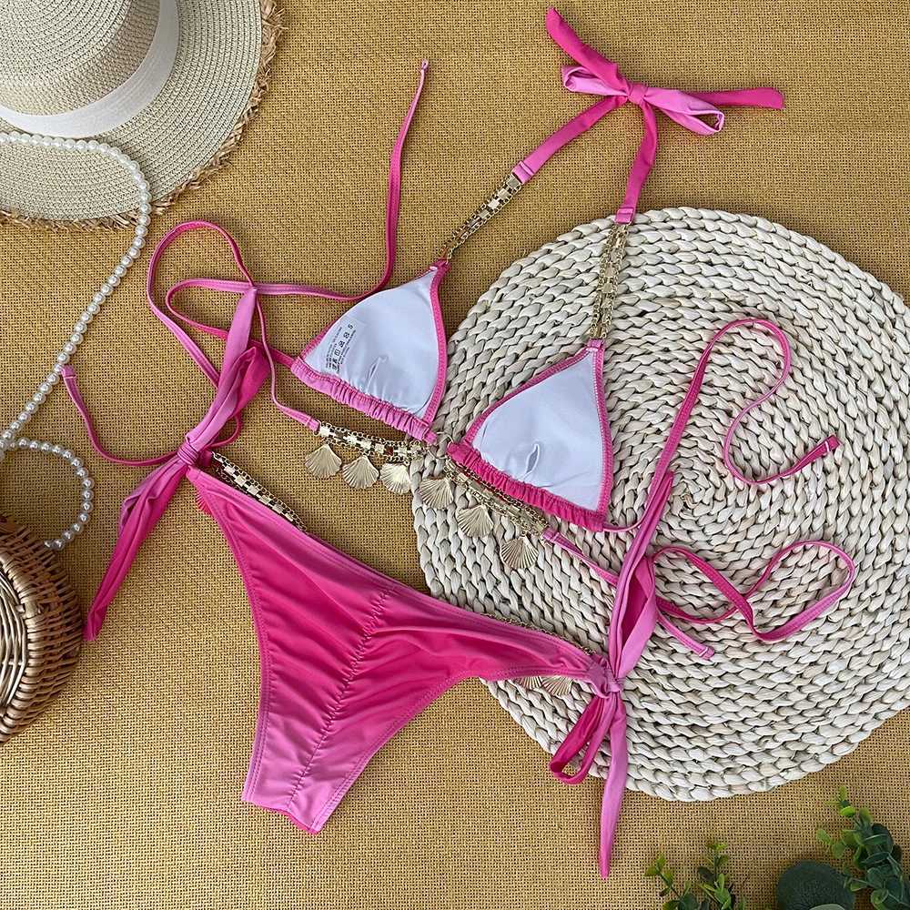 Womens Swimsuit Bathing Suit 2024 Diamond Bikini Crystal Swimwear Metal Chain Aristocratic Bikini Push Up BikinisXJ241223