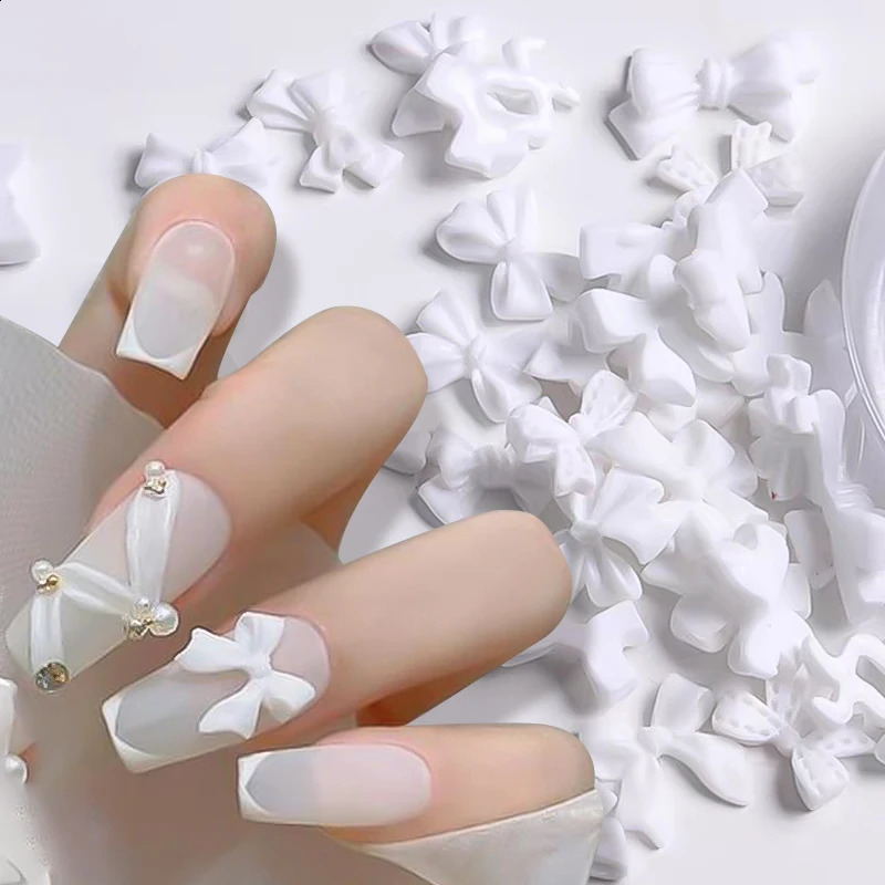 50pcs Kawaii White Pennant Nail Charms 3D Resin Jewelry Nail Art Decoration Accessories Pennant French Style Nail Supplies 241223