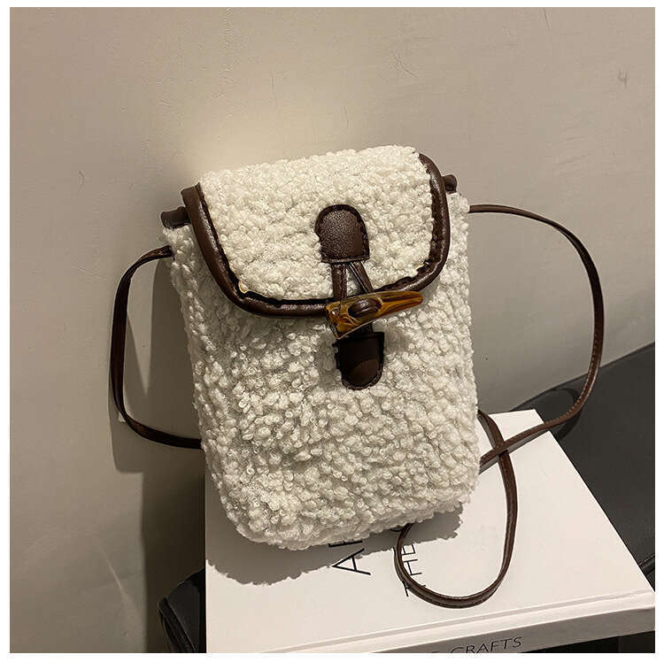 New Fur Phone Contrasting Color, Simple Stylish Single Shoulder Crossbody Small Bag, Women's Autumn And Winter Retro Lamb Fleece Bag