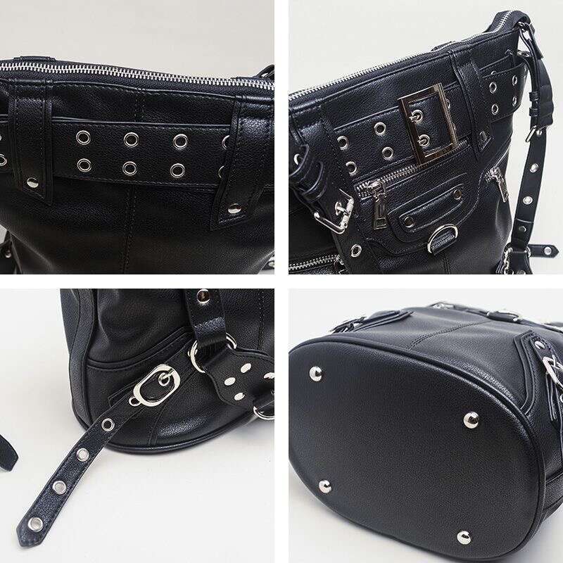 Women's Bags Handbag High Street Vintage Handbag Women New Rivet Large Capacity Casual Crossbody Bags Ladies Moto Biker Black Messenger Bag