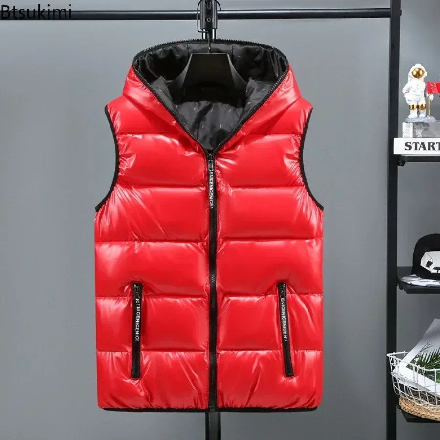 New Men's Down Cotton Vest Coats Fashion Glossy Waterproof Warm Waistcoat Couple Outdoor Windbreak Parkas Vests Male Big Size6xl