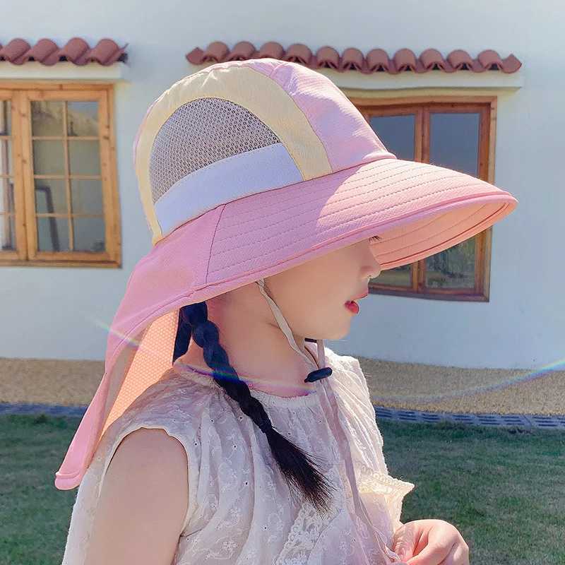 Caps Hats Outdoor childrens summer hats sun neck earmuffs protection beach boys and girls flip caps H241223DY02