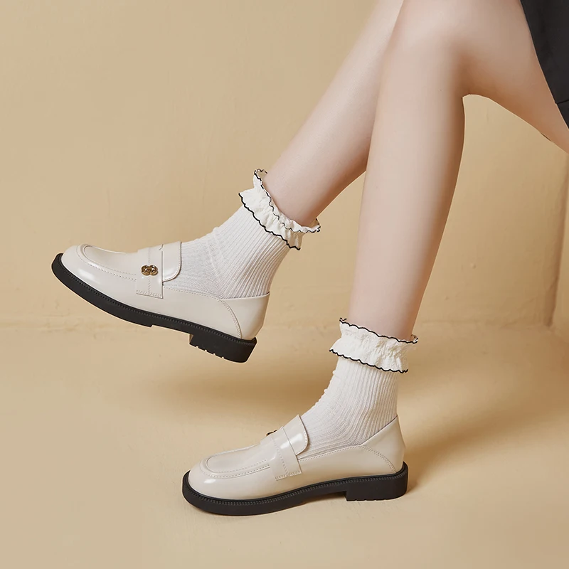 AIYUQI Women Loafers Genuine Leather Spring British Style Ladies Shoes Slip-on Soft Sole Non-slip Women's Shoes