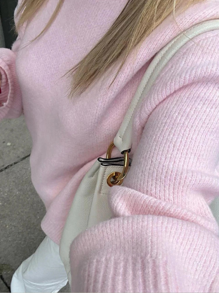 Women Sweaters Knit Basic Pullover Long Sleeve Round Neck Solid Spring Streetwear Knitwear Loose Elegant Jumper Female Tops 241223