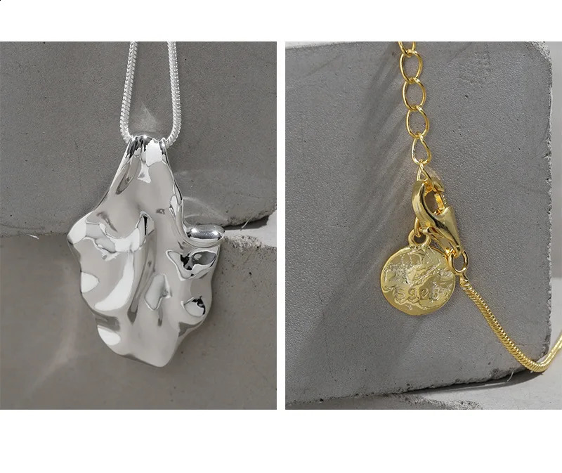 925 sterling silver 18k gold plated Round Snake Chain irregular pendant necklace 241220