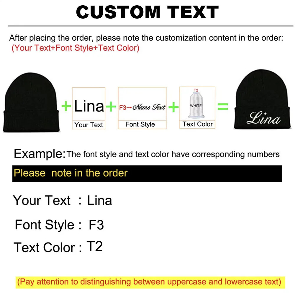 Custom Embroidery n Text Name Beanies Hats for Men Women Warm Winter Knit Cuff Beanie Cap Wholesale Drop 241214