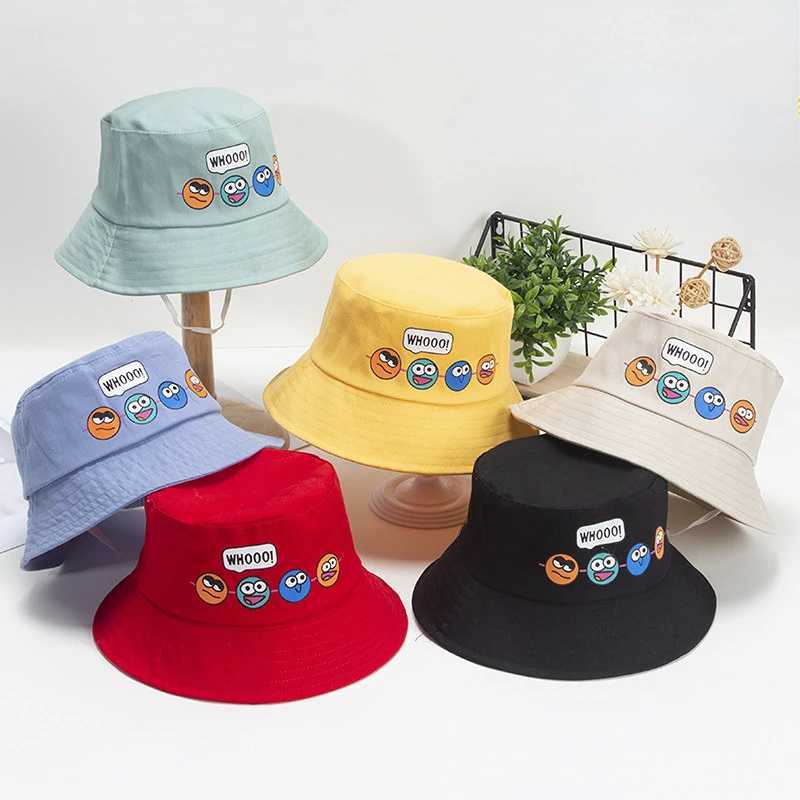 Caps Hats Cute childrens cartoon bucket hat baby boy girl outdoor sun hat childrens summer hat strap windproof rope 2-8 years old H241223