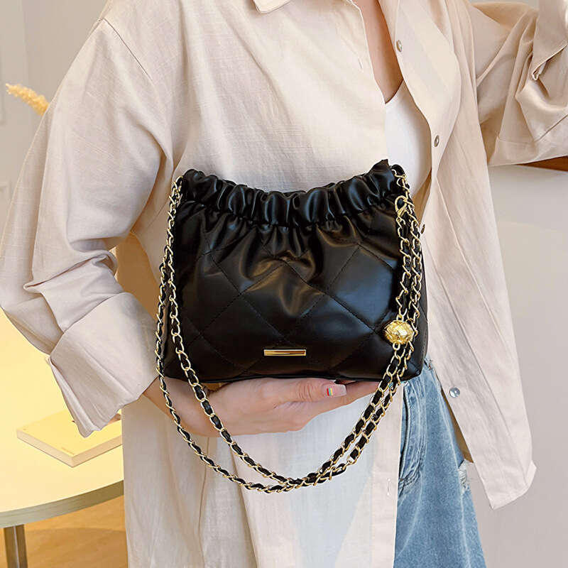 Korean Version Fashionable And Popular Armpit For Women's Summer New Style Dia Grid Trendy Chain Texture Single Shoulder Bucket Bag