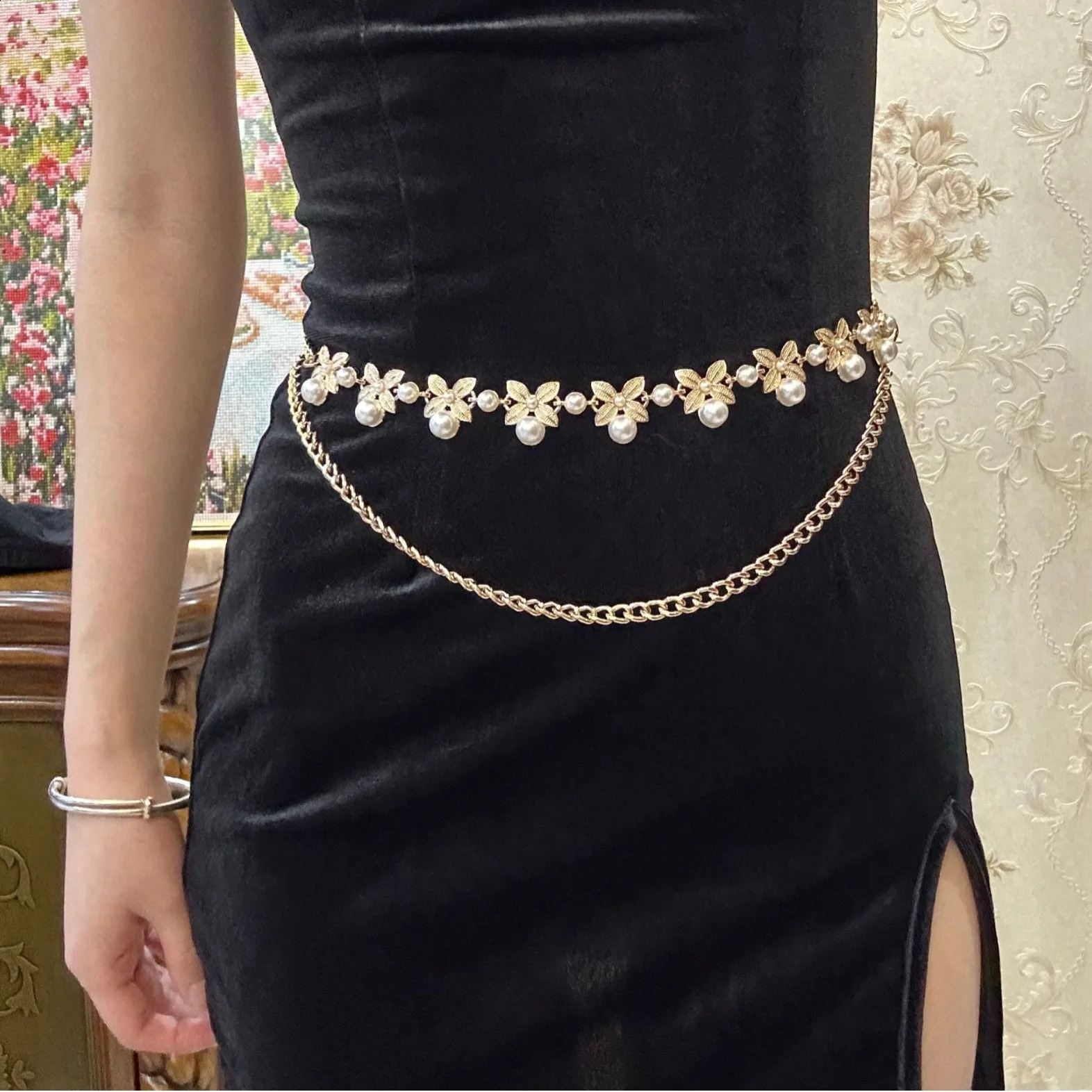 Retro Maam Pearl Body Belly Metal Waist Chain Fashion Style Charm Waist Chain Jewelry Chain Waist Belt Accesories Freeze 241220